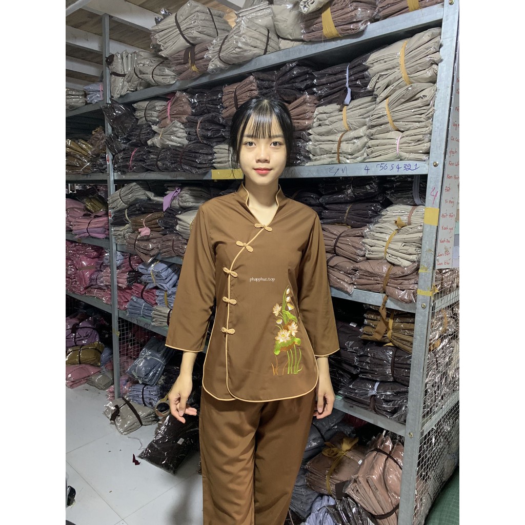 Cổ tàu xéo đi chùa thêu sen