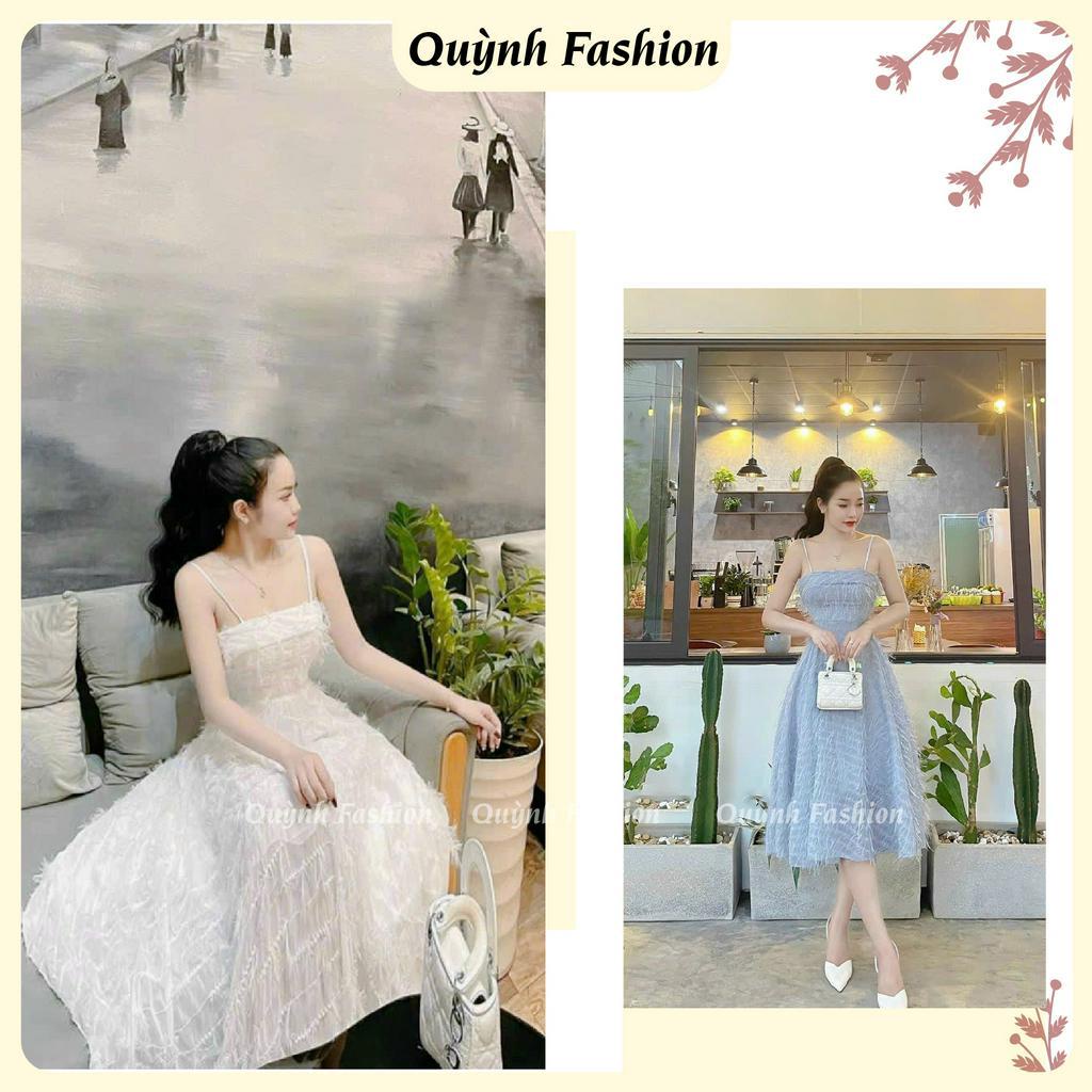 Đầm Lông Vũ Hai Dây Có Mút QUỲNH FASHION Chất Liệu Lông Vũ Cao Cấp Nữ Tính Có 3 Màu Lựa chọn