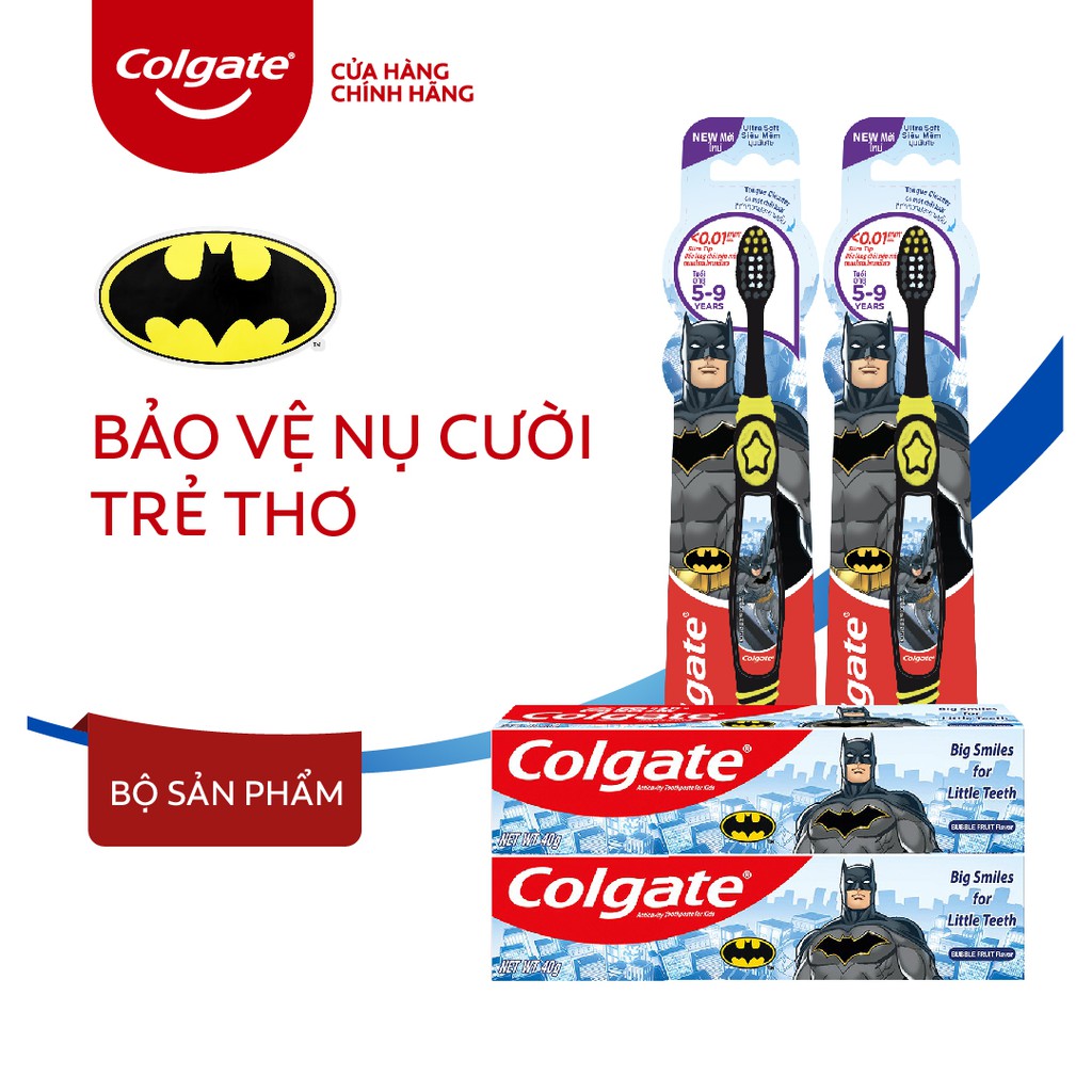 Bộ 2 kem đánh răng 40g và bản chải Colgate cho trẻ em Batman