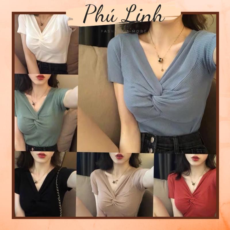 MS071 Áo len tăm cộc tay xoắn ngực