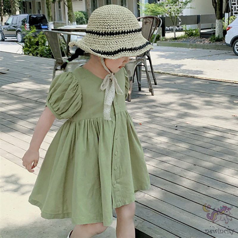 Đầm Tay Con Xòe In Họa Tiết Hàn Quốc Cho Bé