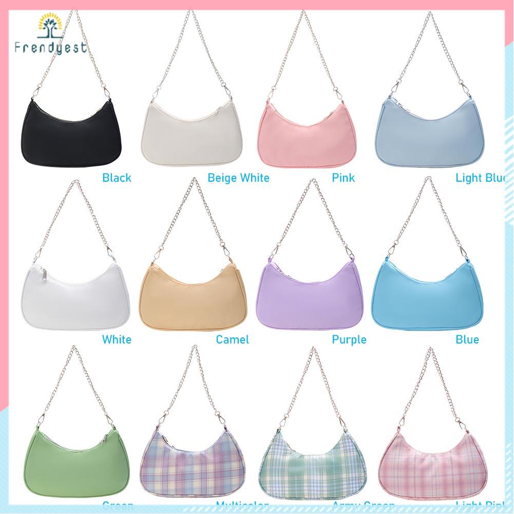 Túi xách đeo vai dưới cánh tay màu trơn có tay cầm bằng nylon màu trơn giản dị cho nữ