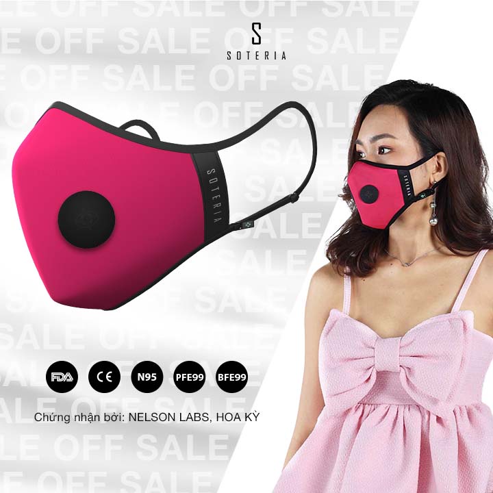 Khẩu trang tiêu chuẩn Quốc Tế SOTERIA Raspberry Sorbet ST191 - Bộ lọc N95 BFE PFE 99 lọc đến 99% bụi mịn 0.1 micro