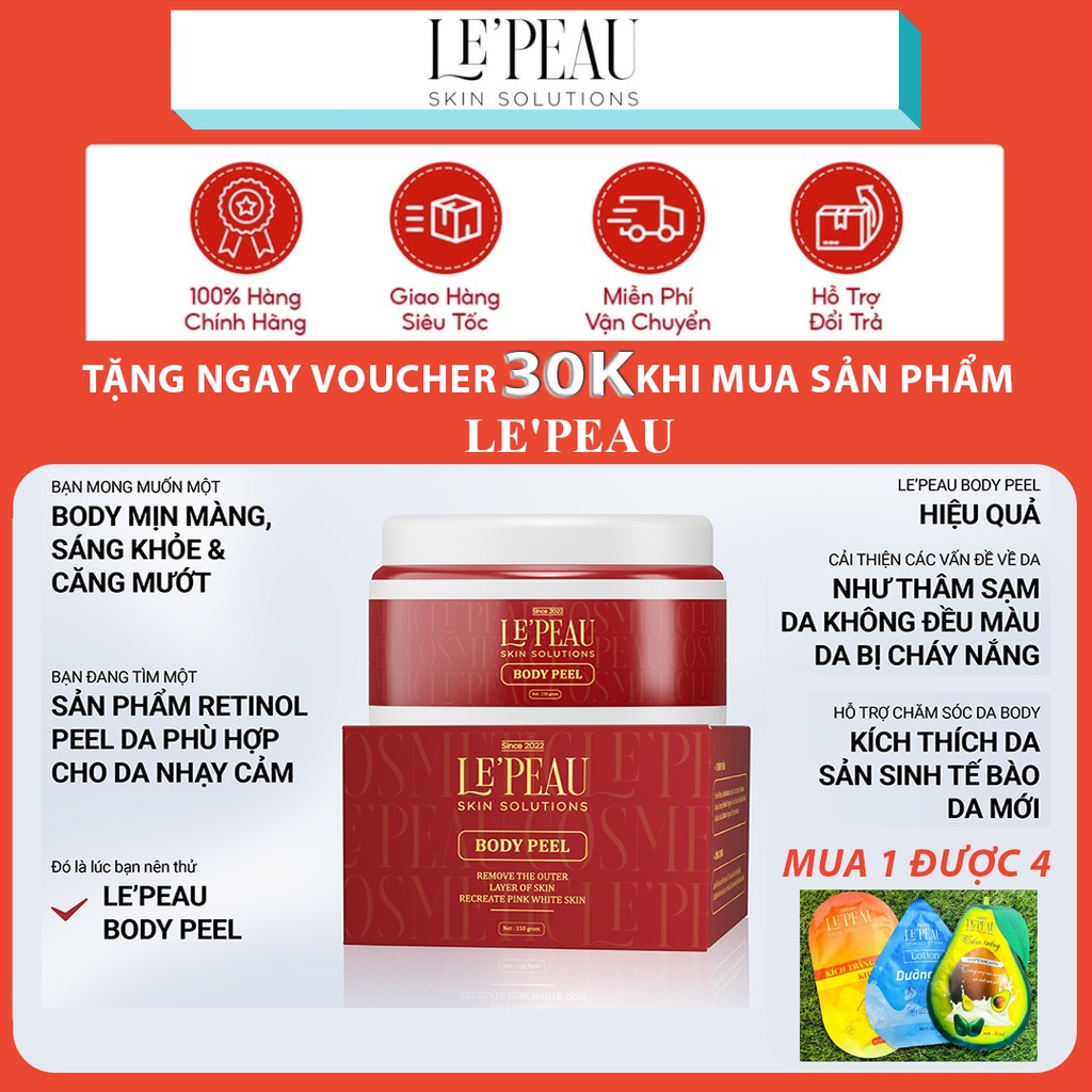 PEEL NÁCH, PEEL BODY RETINOL LEPEAU🍒Freeship🍒 trắng da mờ thâm sau 7 ngày, kem dưỡng ẩm, da đen sạm chai lì, trắng da