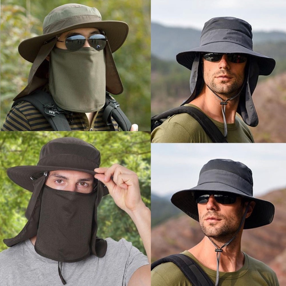 Nón tai bèo đi câu cá Fimax chống nắng hiệu quả,nón tai bèo vành rộng + khẩu trang và tấm che gáy đi dã ngoại đi phượt