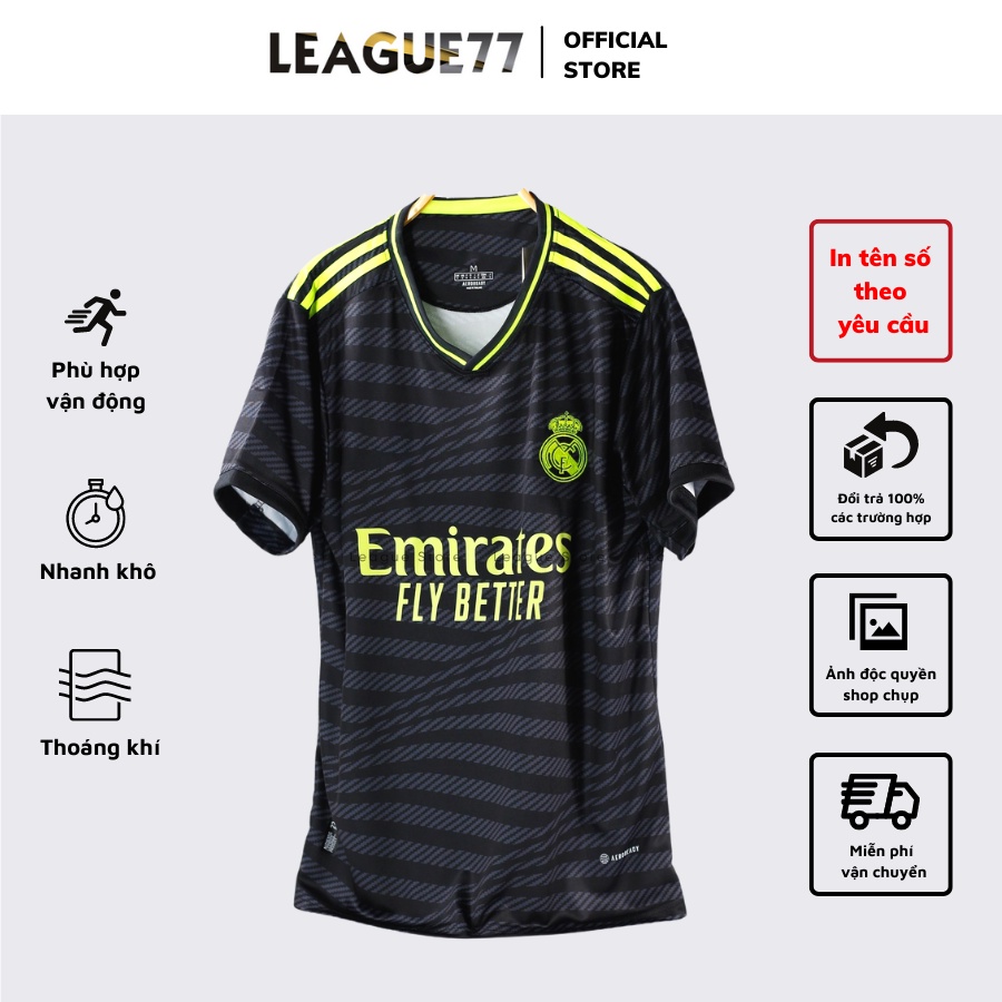 Áo Real Madrid LeagueStore - Áo đá bóng RMD ngắn tay bộ quần áo bóng đá sân khách màu đen 22/23