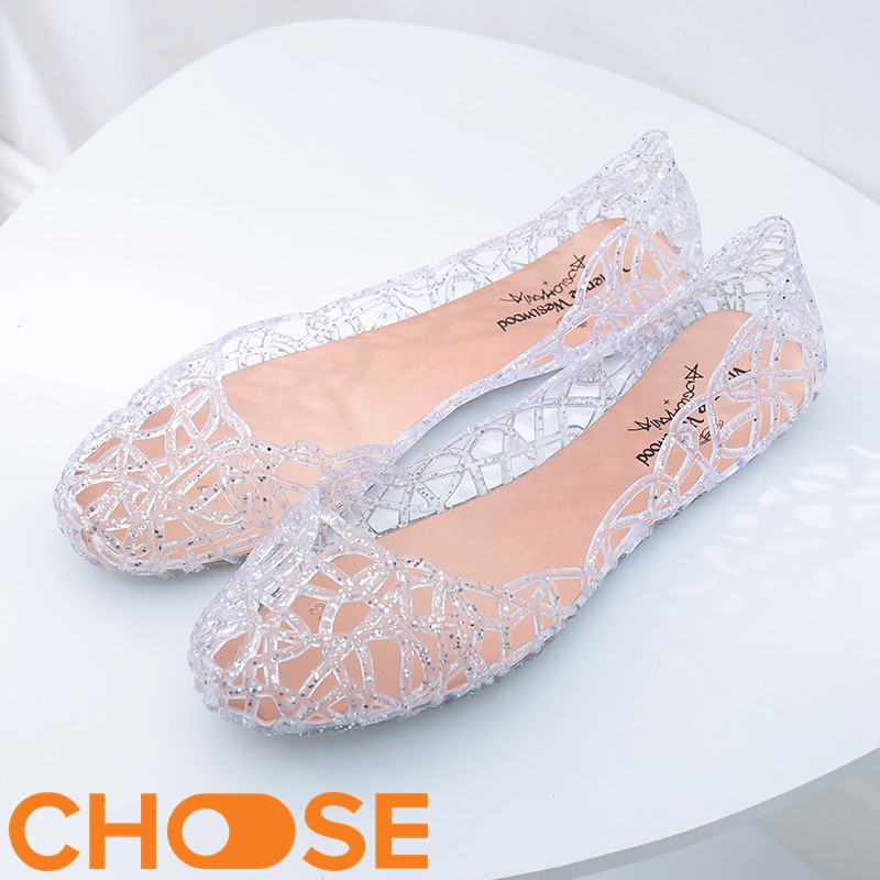 Giày Nữ Giày Búp Bê Choose Nhựa Lưới Trong Suốt Kim Tuyến G1803