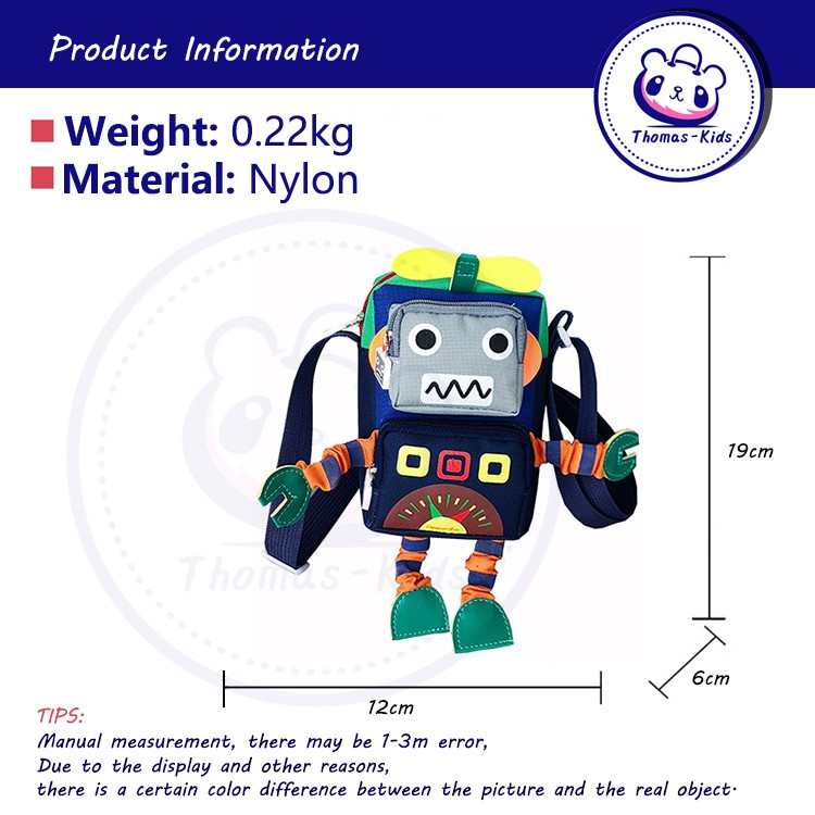[THOMAS KIDS] Túi đeo chéo dành cho trẻ em dành cho thanh thiếu niên Túi đeo chéo thời trang Robot vui nhộn Túi 3D chống nước cho bé trai bé gái từ 1-10 tuổi