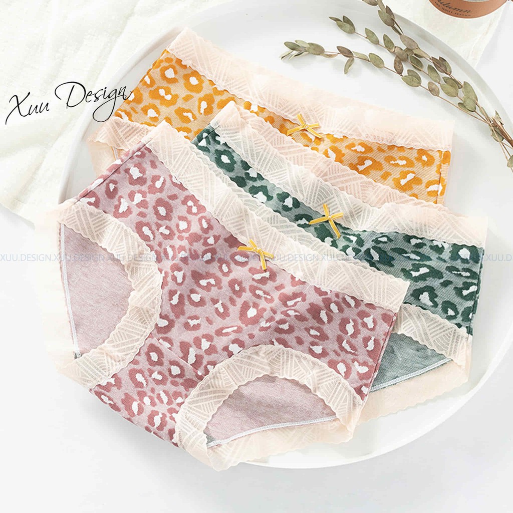 Quần Lót Cotton da báo phối ren nơ, chất liệu co dãn Xuu Design QC08