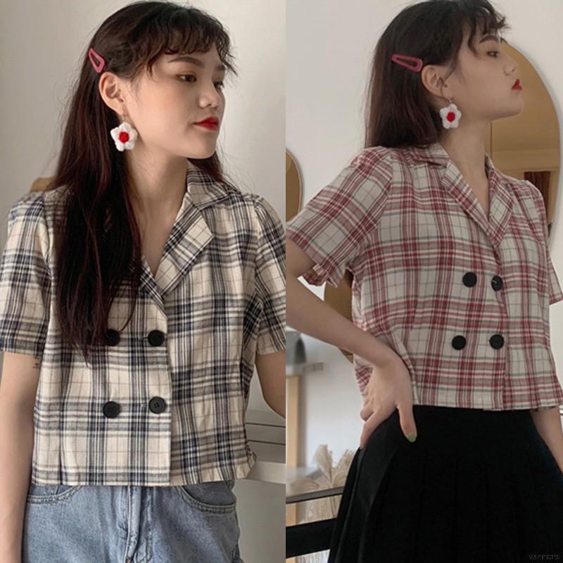 Áo Sơ Mi Ngắn Tay Họa Tiết Ca Rô Ca Rô Thời Trang Dành Cho Nữ