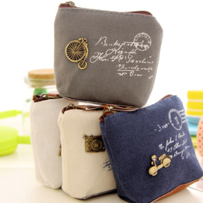 Ví Đựng Tiền Xu/Thẻ Bằng Vải Bố Phong Cách Cổ Điển Dễ Thương Dành Cho Nữ