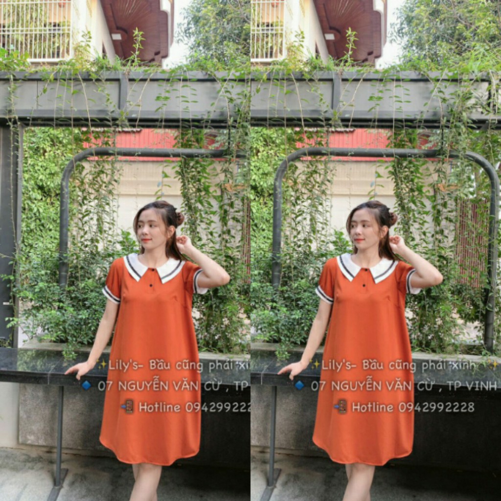 Váy Bầu Thiết Kế Công Sở Shopdambau-EA1330 Chất Lụa Thái Siêu Mát Freesize (40-70kg)