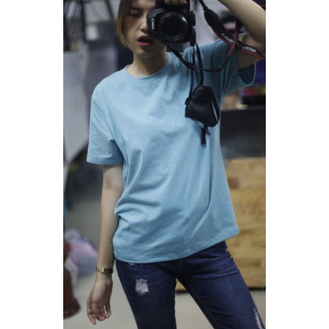 hot Áo thun unisex màu xanh thiên thanh đốm