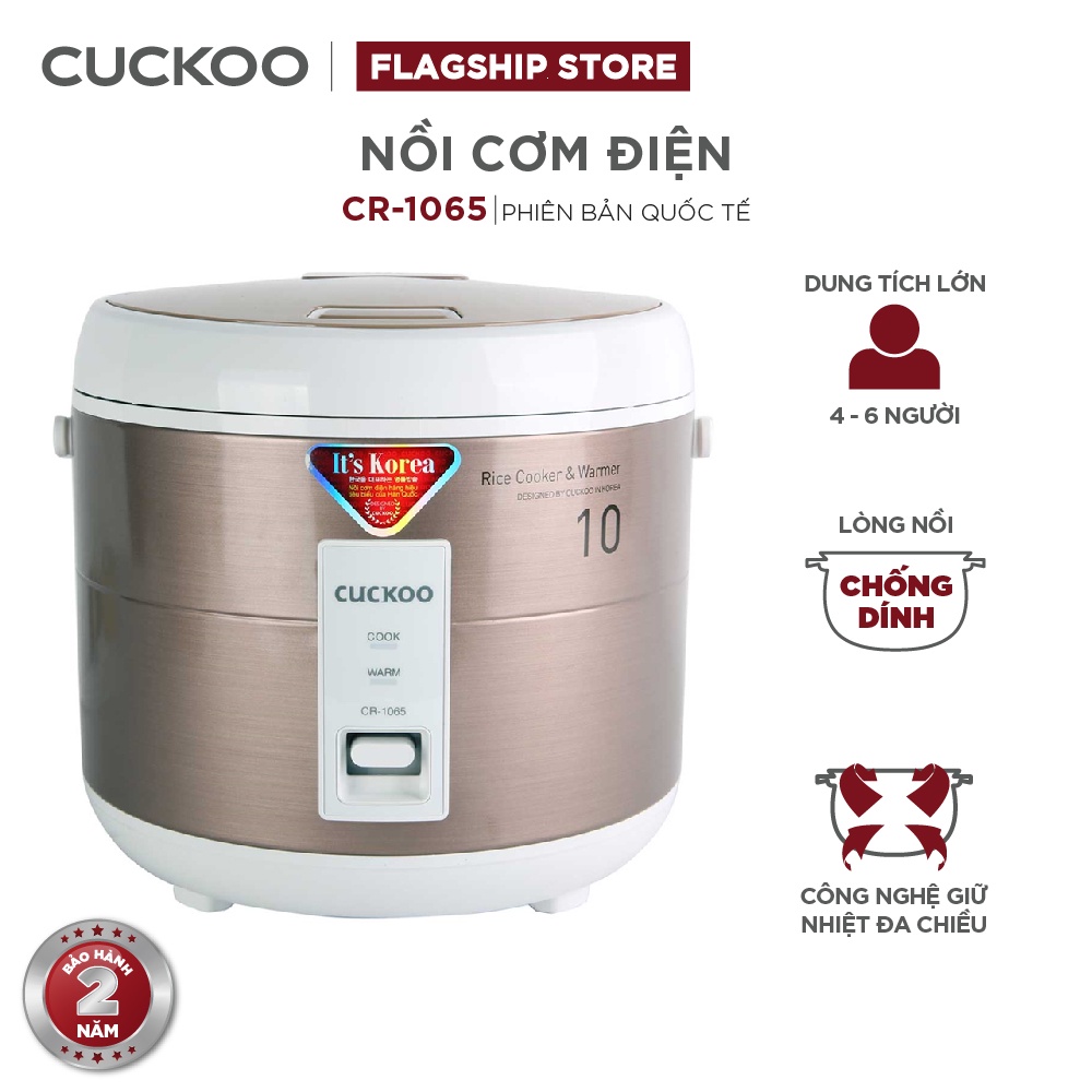 Nồi cơm điện CUCKOO 1,8 lít CR-1065 (màu trắng nâu/trắng đỏ)- Lòng nồi chống dính dễ sử dụng - Hàng chính hãng