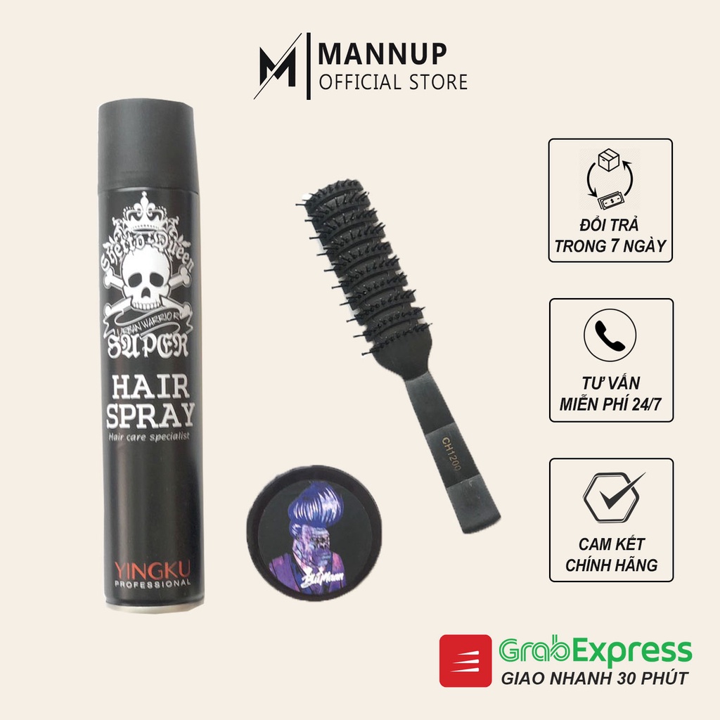 Combo Keo Xịt Tóc Hair Spray + Sáp Vuốt Tóc Khỉ Đột Blumaan + Lược Tạo Kiểu Tóc Chaoba CH1200 - Hàng Chính Hãng