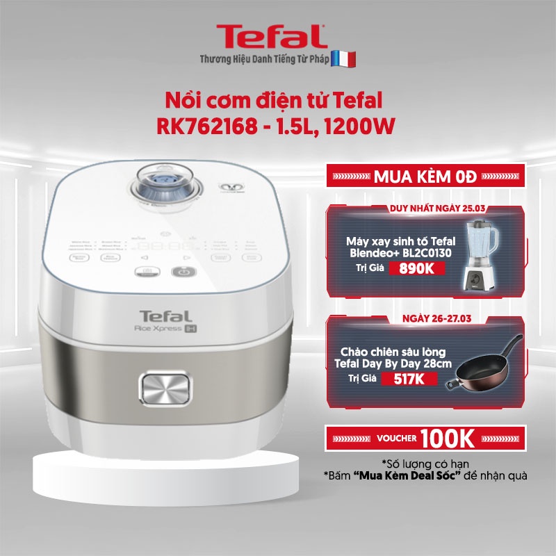 [Mã ELTEFALWL5 giảm 10% đơn 500K] Nồi cơm điện tử Tefal RK762168 - 1.5L, 1200W