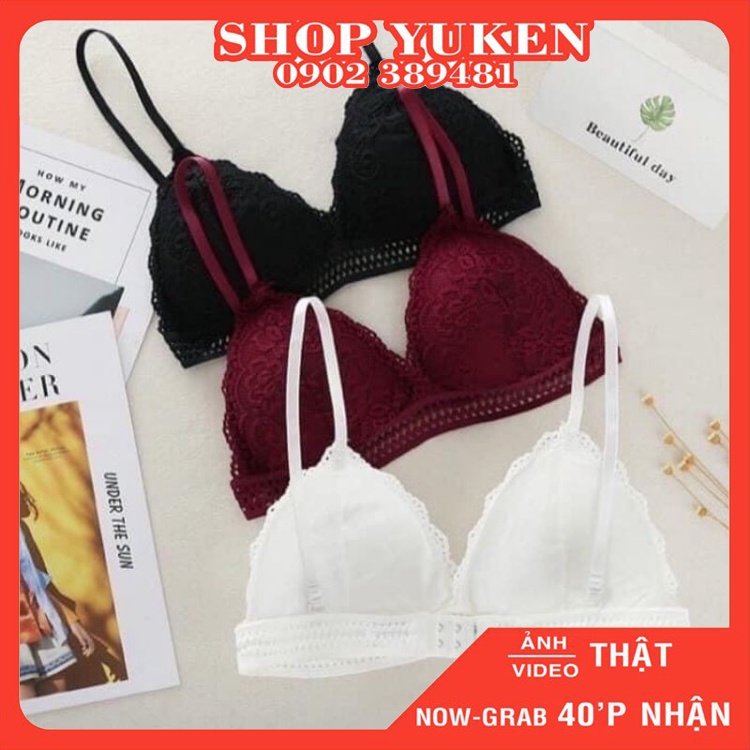 Áo Bra 2 Dây Ren Nổi Không Gọng-Áo Lót Nữ Đệm Mỏng Cài Sau