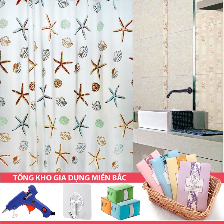 [Tổng Kho Sỉ] Rèm Nhà Tắm / Rèm Cửa Sổ Họa Tiết Vỏ Sò Kèm Móc - Loại 1,8 x 1,8m
