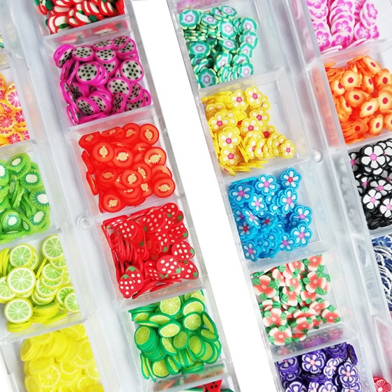 [Hàng mới về] Hộp 12 ngăn đựng phụ kiện trang trí móng tay 3d hình hoa/trái cây