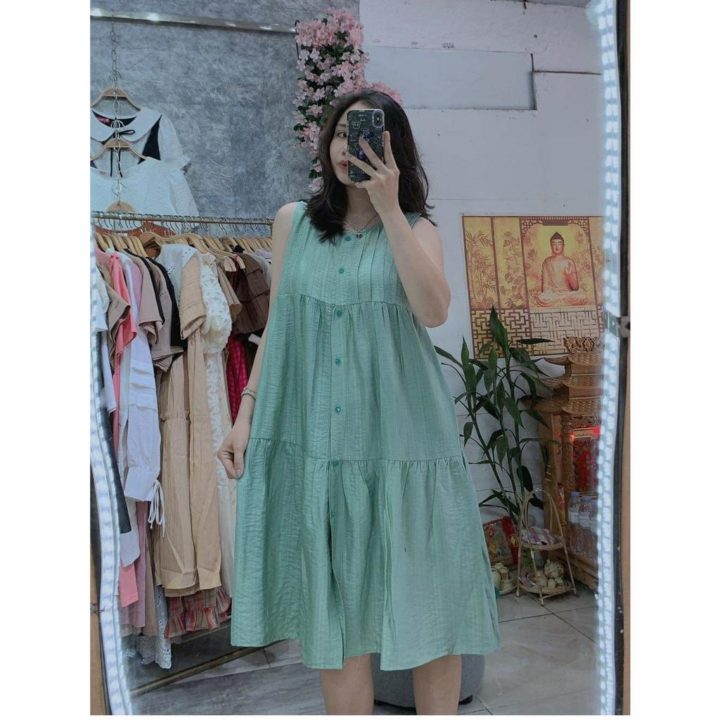 Váy bầu mùa hè, đầm bầu dáng babydoll trẻ trung, chất đũi hàn mềm mát