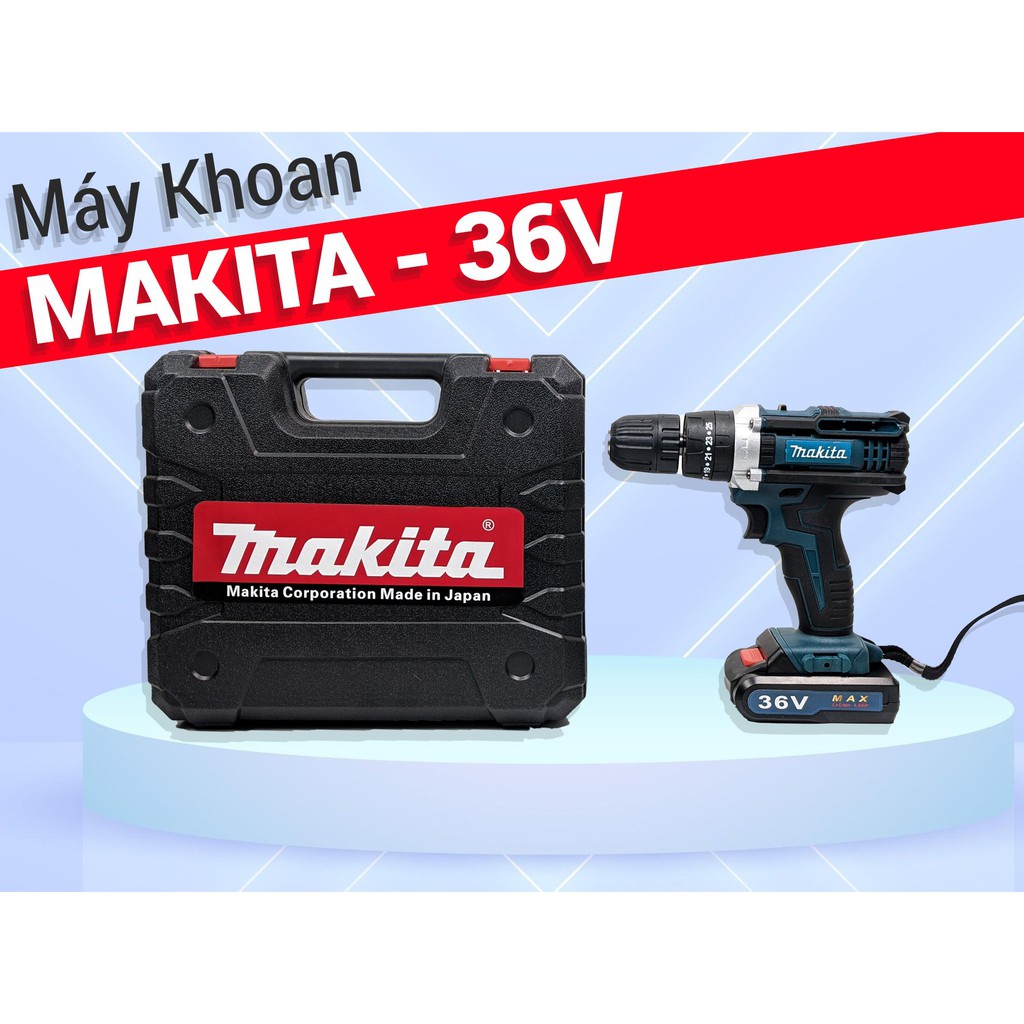 Máy Khoan 2 Pin MAKITA 36V Ba Chế Độ Có Búa - Vali Máy Khoan Tường Không Dây Hàng Chuẩn Loại 1 Tặng Vali Đồ Nghề 24 Món