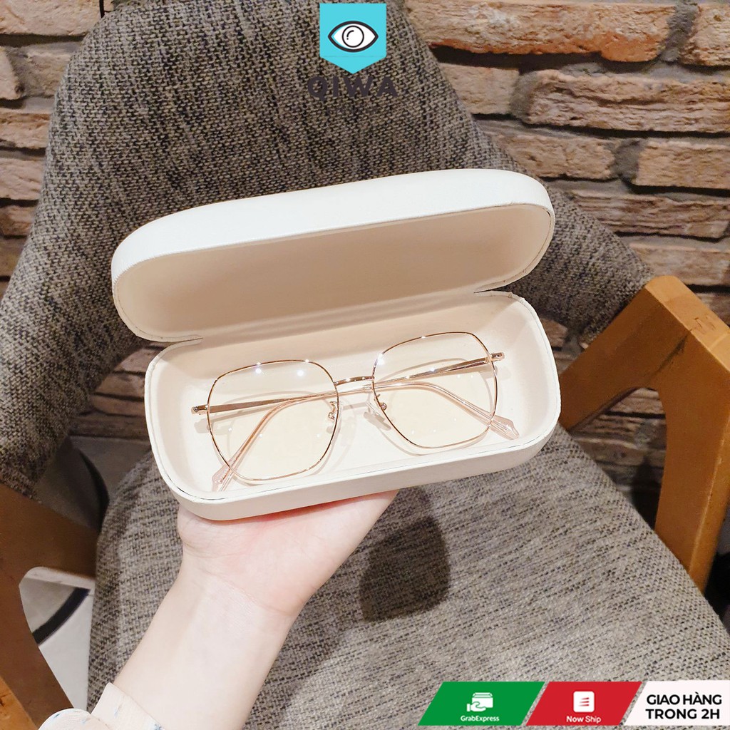 Gọng kính cận kim loại Qiwa Eyewear 72268 bản to, Kính cận mắt đa giác có chống tia UV
