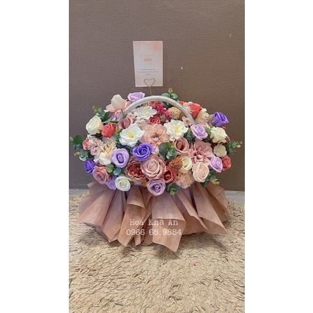 [Khai trương, sinh nhật] Lẵng khai trương siêu cao cấp, kt 45x50cm. Hoa sáp mix hoa lụa cao cấp