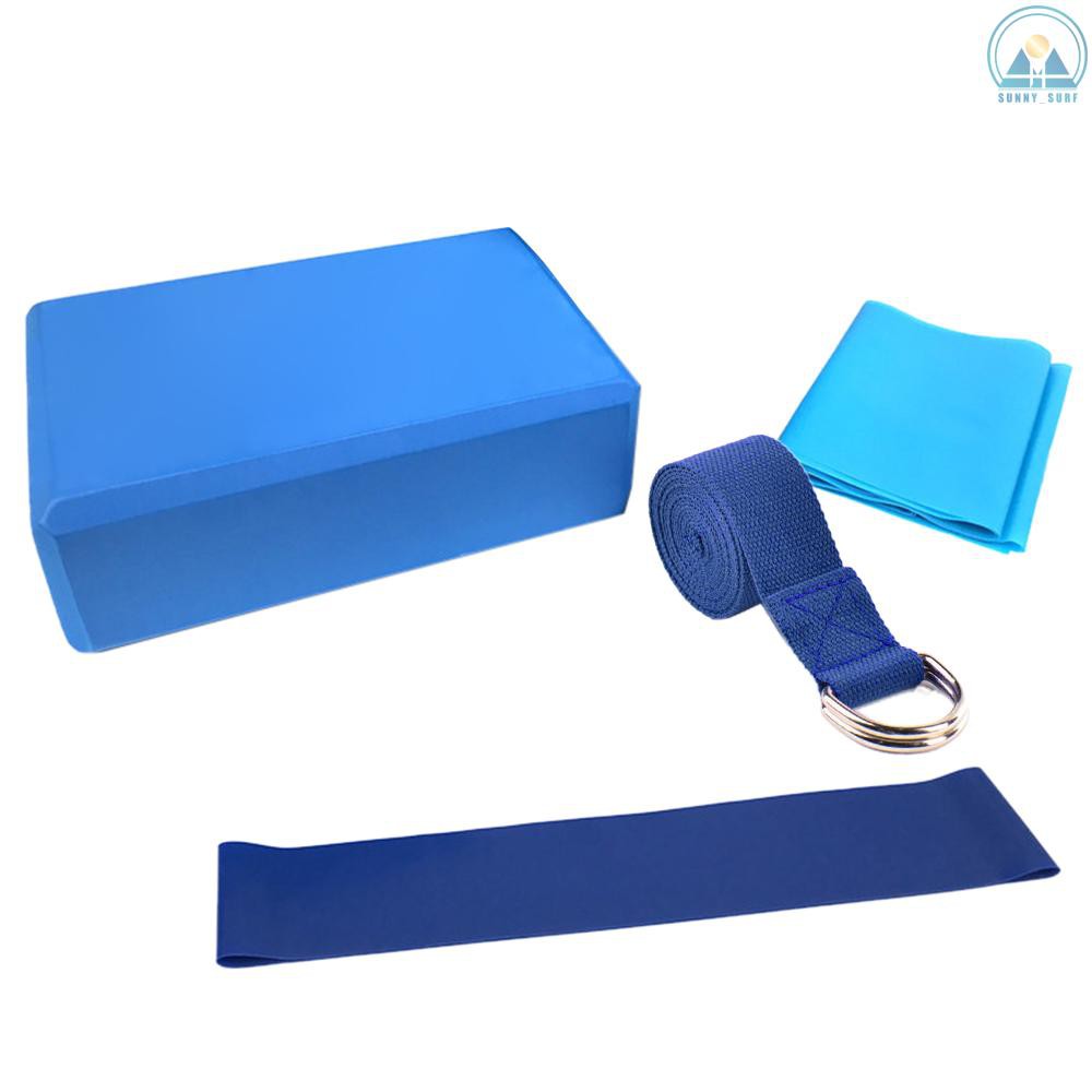 Sunny☀ 4pcs Yoga Equipment Set Yoga Blocks Stretching Strap Resistance Loop Band Exercise Band