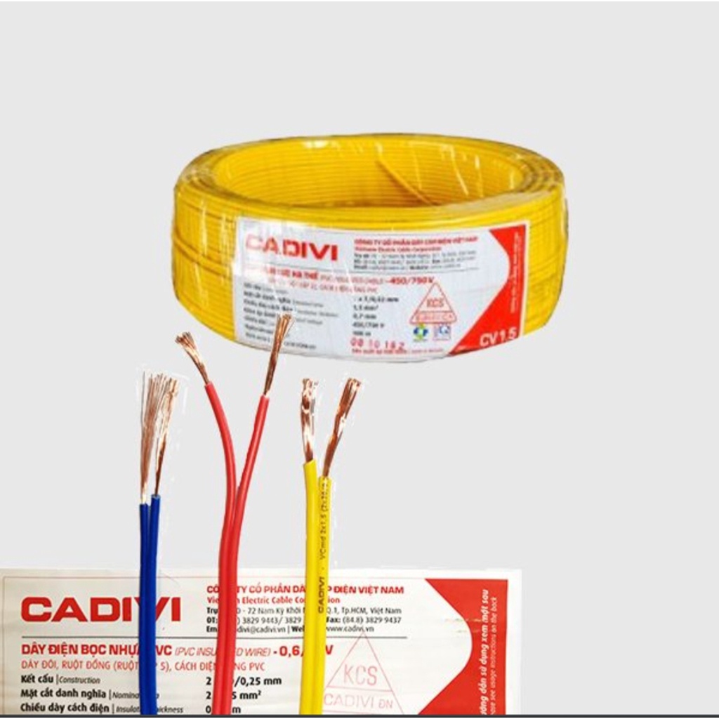 Dây điện đôi Cadivi hàng chính hãng 2x0,75mm, 2x1,5mm, 2x2,5mm - Bán lẻ theo mét