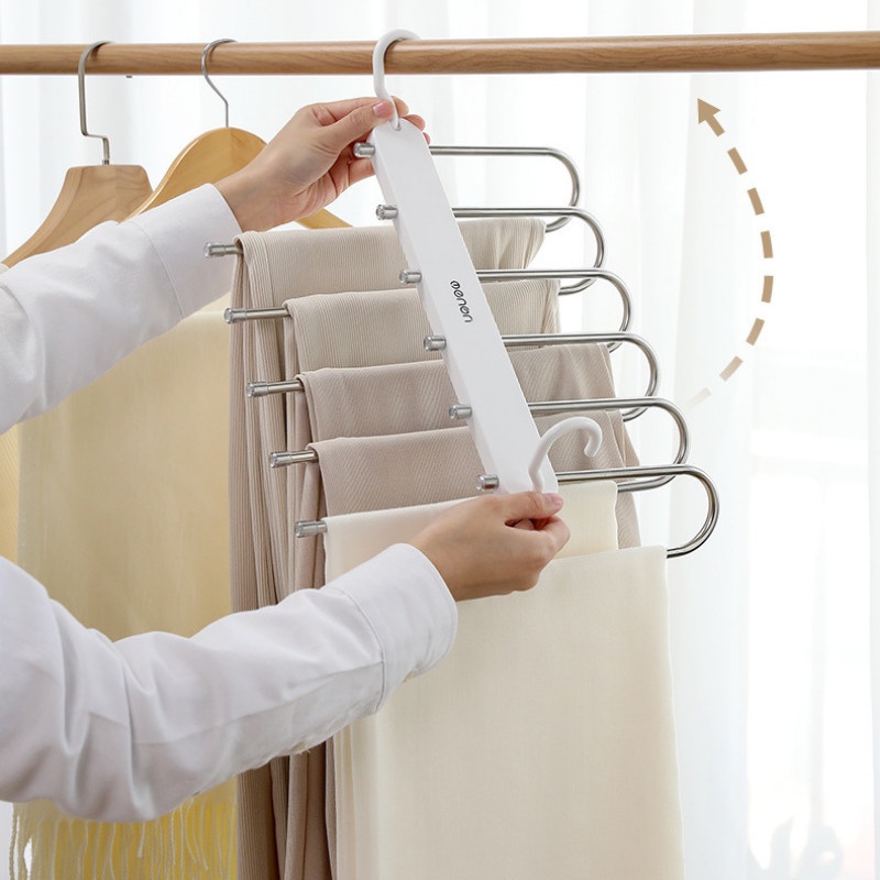 Móc treo quần áo đa năng thông minh gấp gọn chất liệu thép 6 thanh treo , siêu tiết kiệm diện tích