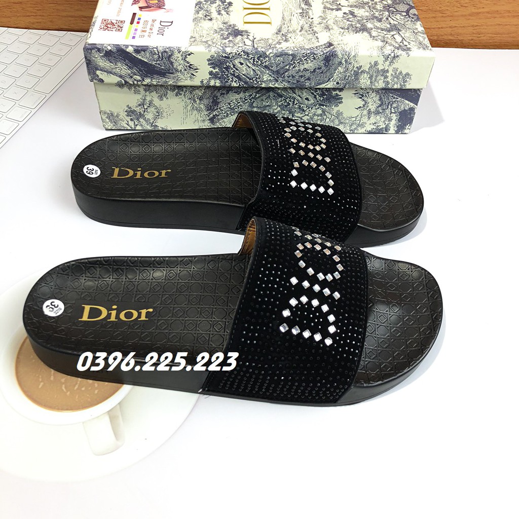 Dép nam ❤️FREESHIP❤️ Dép quai ngang LBB-DIOR màu đen đính đá