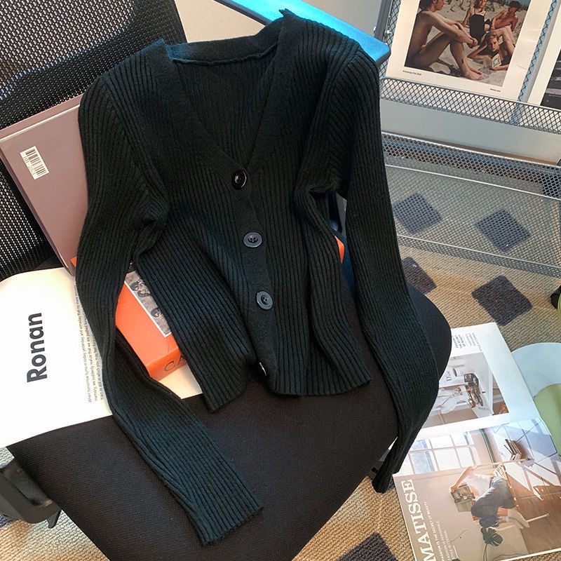 Áo Khoác cardigan Dệt Kim Tay Dài Cổ Chữ V Dáng Ôm Thời Trang Mùa Thu Hàng Mới Dành Cho Bạn Nữ