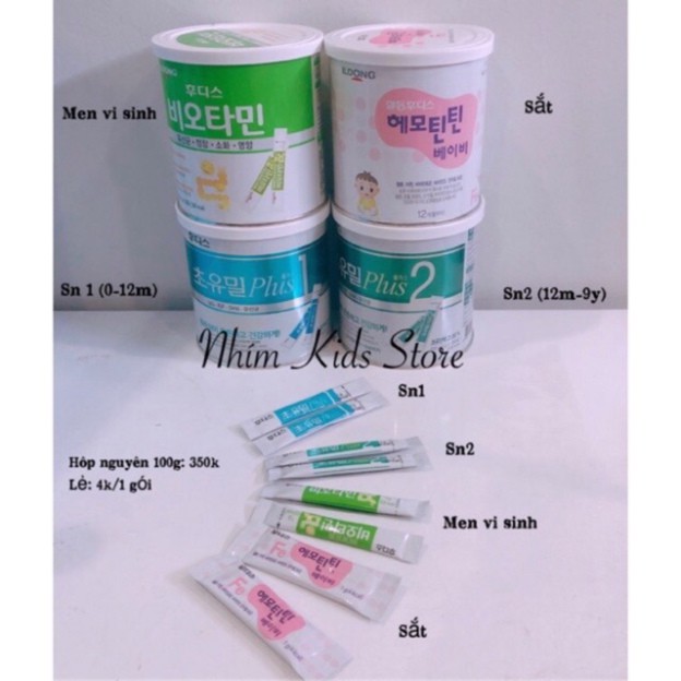 Men vi sinh, sắt, Sữa non 1,2 idong Hàn Quốc (1 gói)