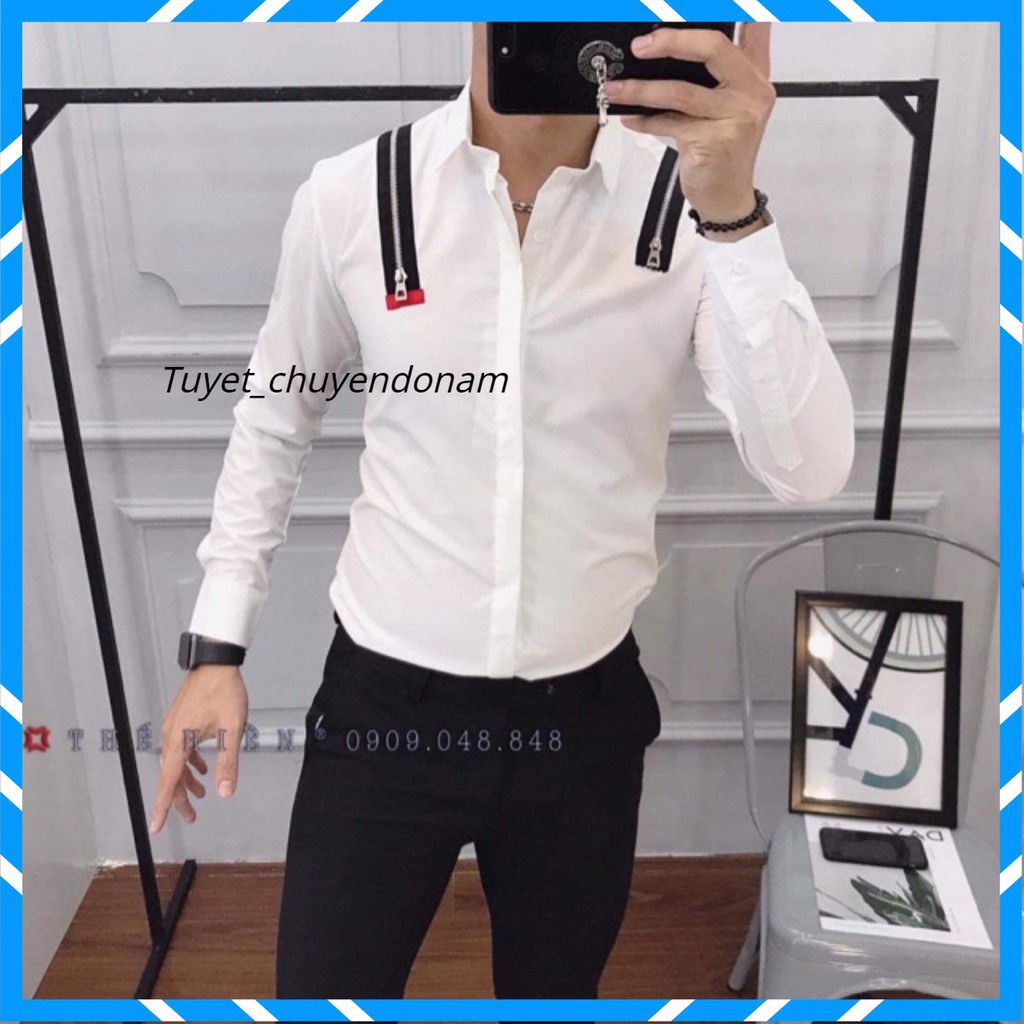 Sơ mi nam chất lụa, khoá zip cao cấp