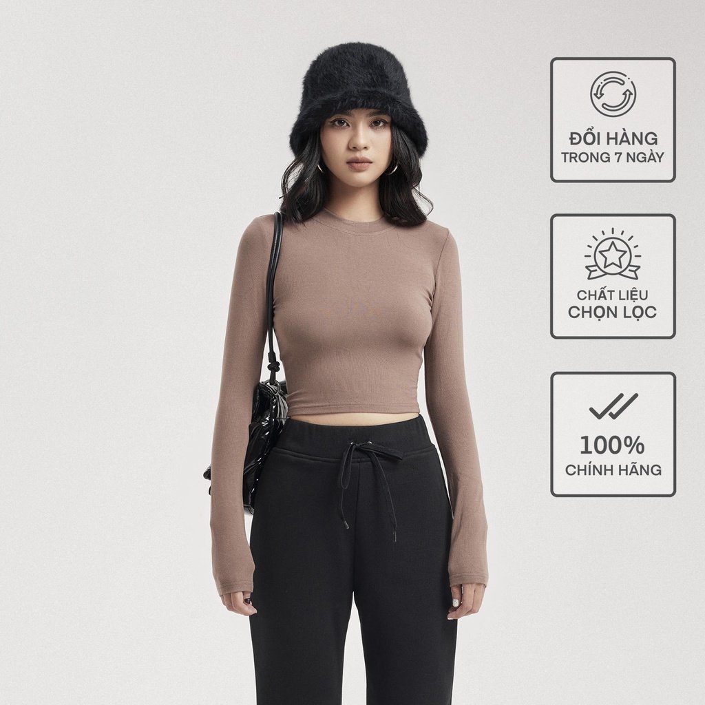 Áo Dài Tay Cổ Bo Croptop Nữ BUSY Thun Zip Lạnh Co Giãn Ôm Sát DT13C