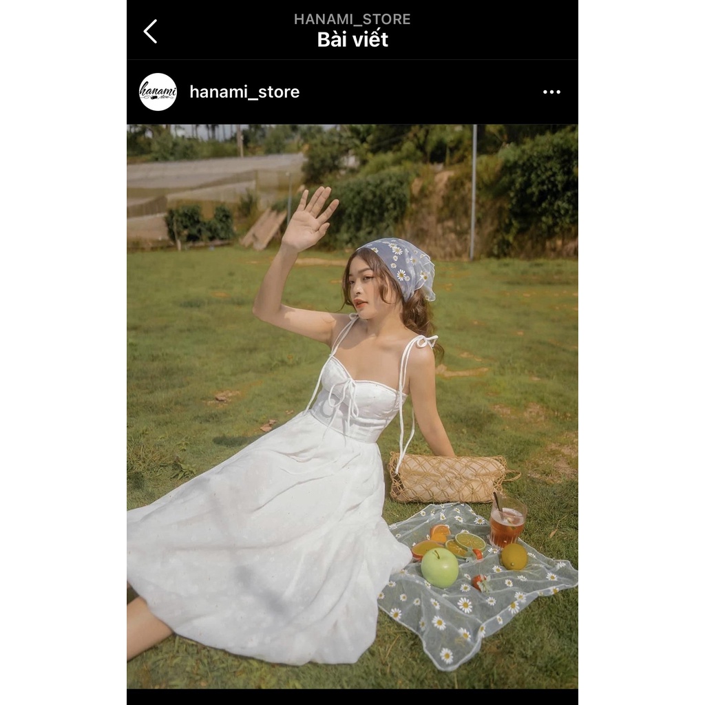 Đầm hai dây hoa cúc Hanami chất liệu cotton