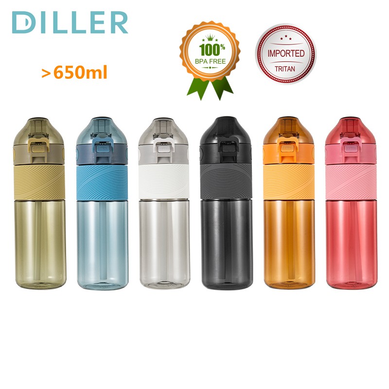 Bình nước Diller dung tích 650ml có ống hút phù hợp cho thể thao ngoài trời