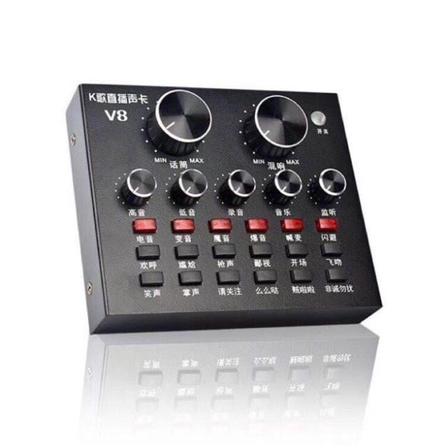 Sound card V8 có BLUETOOTH auto tune live livestream loại 1 (Mic AT100-BM 900-AQ220-S8-V8-V9-V10)