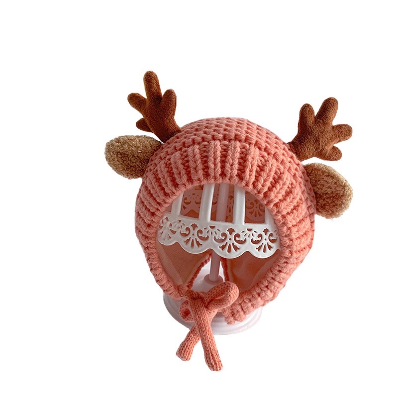 Mũ len tuần lộc, cục bông mùa đông xinh xắn cho bé trai bé gái 6-24 tháng