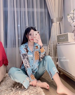 Bộ pizama lụa hoạ tiết