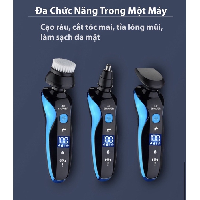 Máy cạo râu đa năng SHAVER 4D mẫu mới 2022 -máy cạo râu nam cao cấp 4 tính năng: cắt lông mũi, rửa mặt, cạo tóc mai