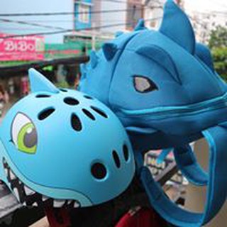 combo balo khủng long và nón khủng long cá mập (siêu cute)