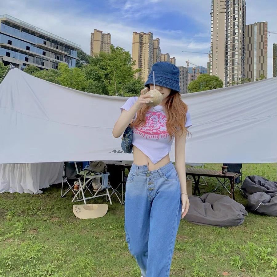 Jiashucheng Áo Thun Ngắn Tay Lưng Cao Thời Trang Mùa Hè Phong Cách Pháp Cho Nữ