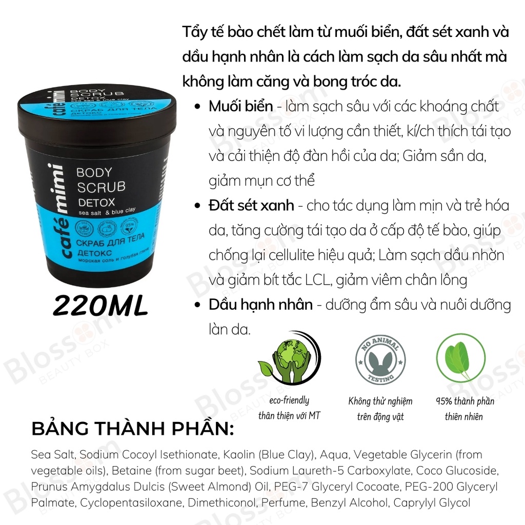 [300g] Tẩy da chết toàn thân body Cafe Mimi Detox