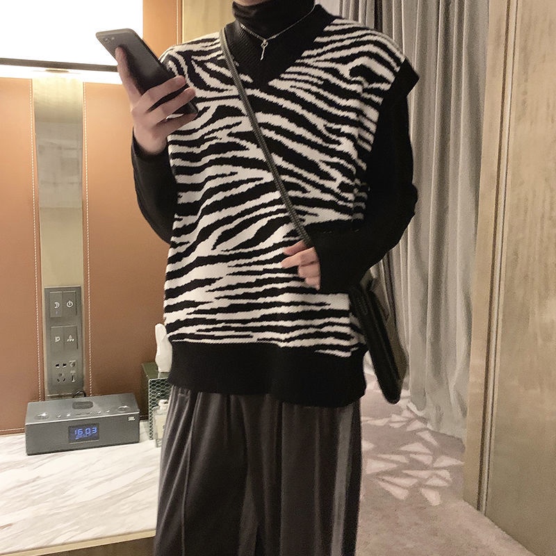 Bán Chạy!F & X Áo Sweater Dệt Kim Không Tay Họa Tiết Ngựa Vằn Acha Và Agu Phong Cách Đường Phố Hàn Quốc Thời Trang Thu Đông Mới Cho Cặp Đôi