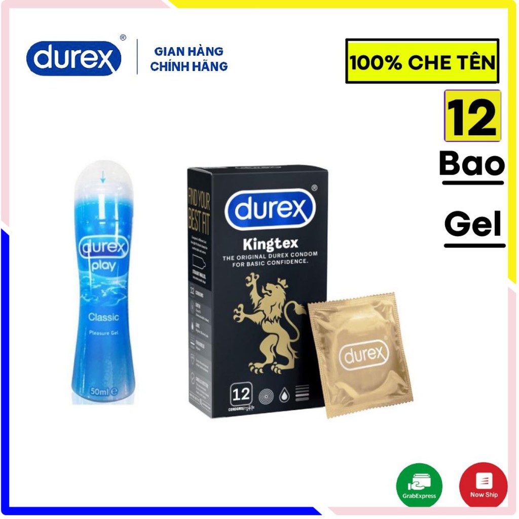 Bộ 2 Bao cao su Durex Kingtex ( 12 bao ) và Gel bôi trơn Durex Classic 50ml.