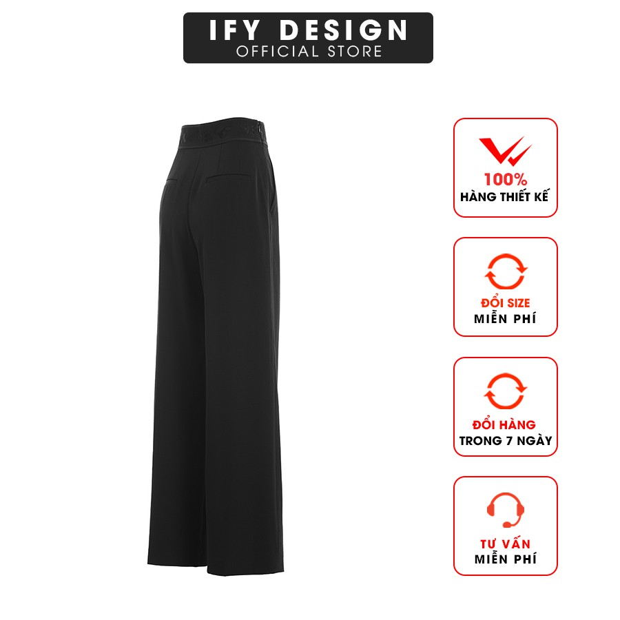 Quần ống suông nữ cạp thêu hai màu trắng đen IFY Design FS147Q