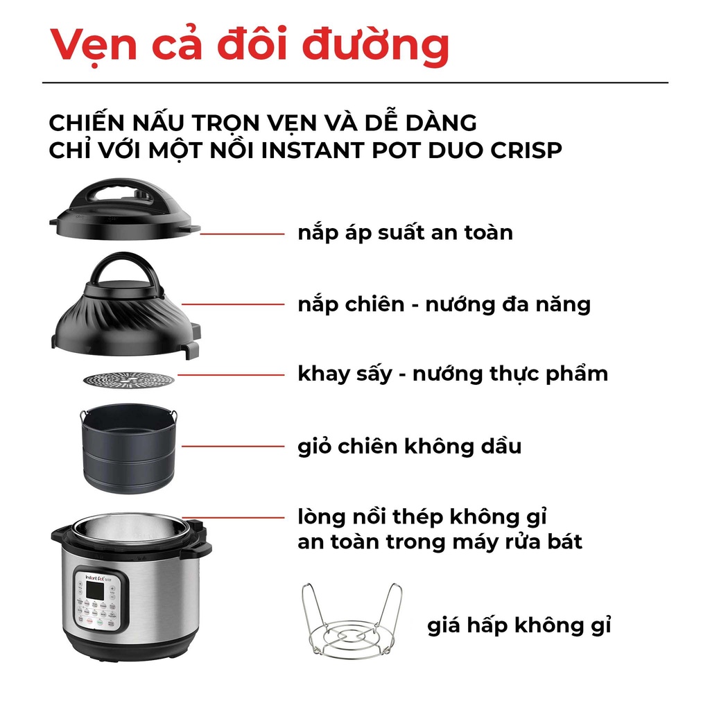 Nồi áp suất có chiên không dầu đa năng Instant Pot® Duo Crisp™ 11-in-1, 8L, Bảo hành chính hãng