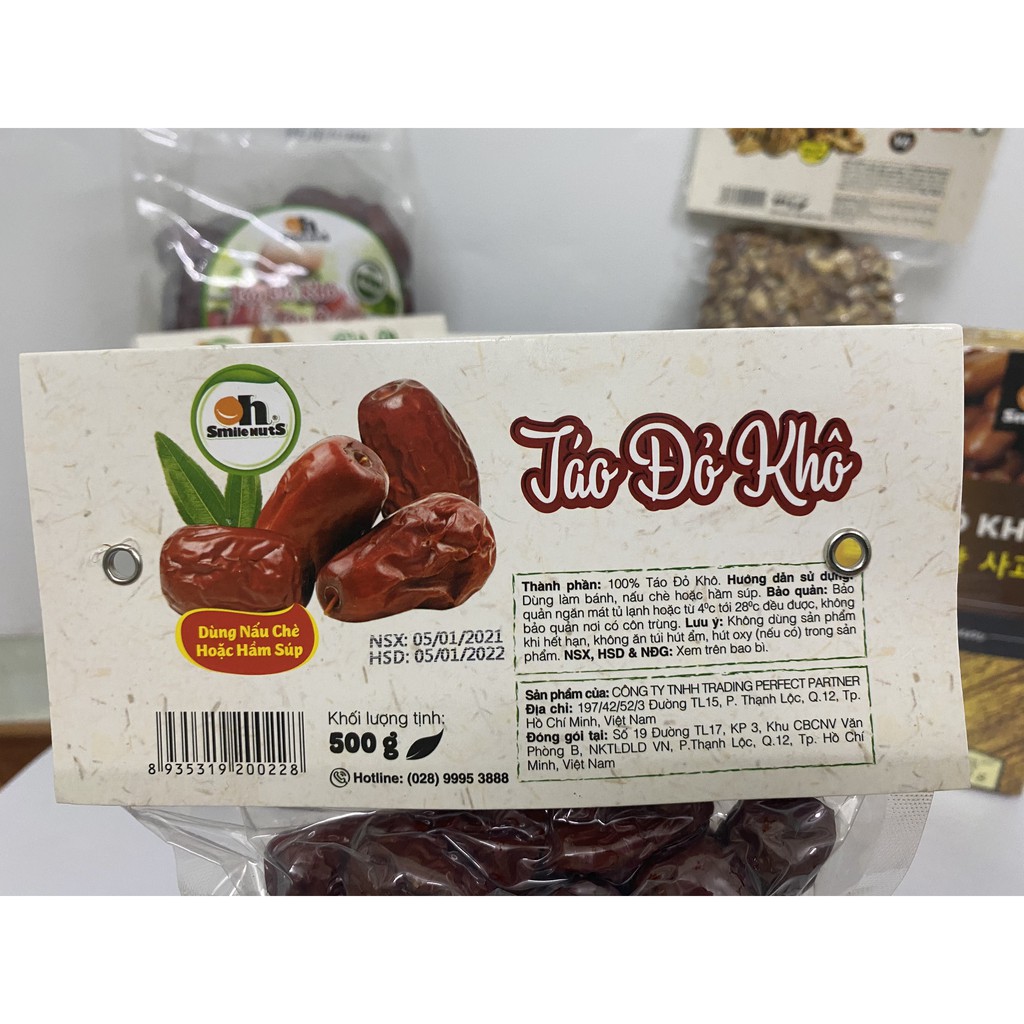 Táo đỏ khô nấu chè Smile Nuts túi 500g - Nhập khẩu Tân Cương