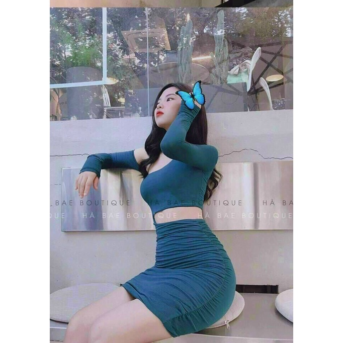 Váy đầm nữ đầm body tay dài khoét eo sang chảnh